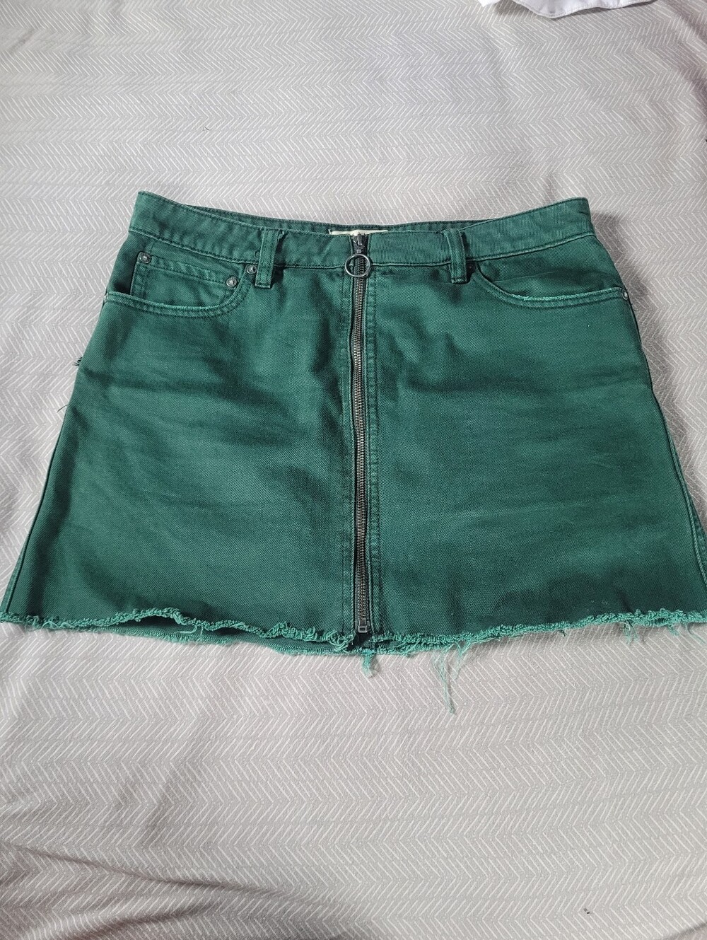 Green Distressed Denim Skirt We The Free 31 Frayed Hem Zipper